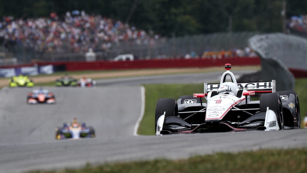 Josef Newgarden sets up for the Keyhole Turn (Turn 2) during the Honda Indy 200 at Mid-Ohio -- Photo by: Joe Skibinski
