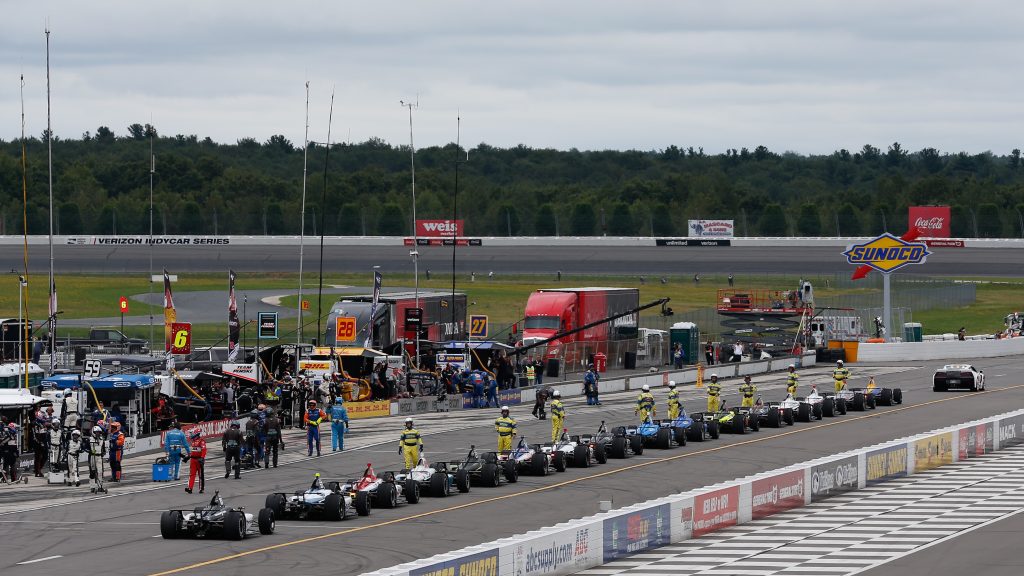 The field comes to a halt for the red flag during the ABC Supply 500 at Pocono Raceway -- Photo by: Joe Skibinski