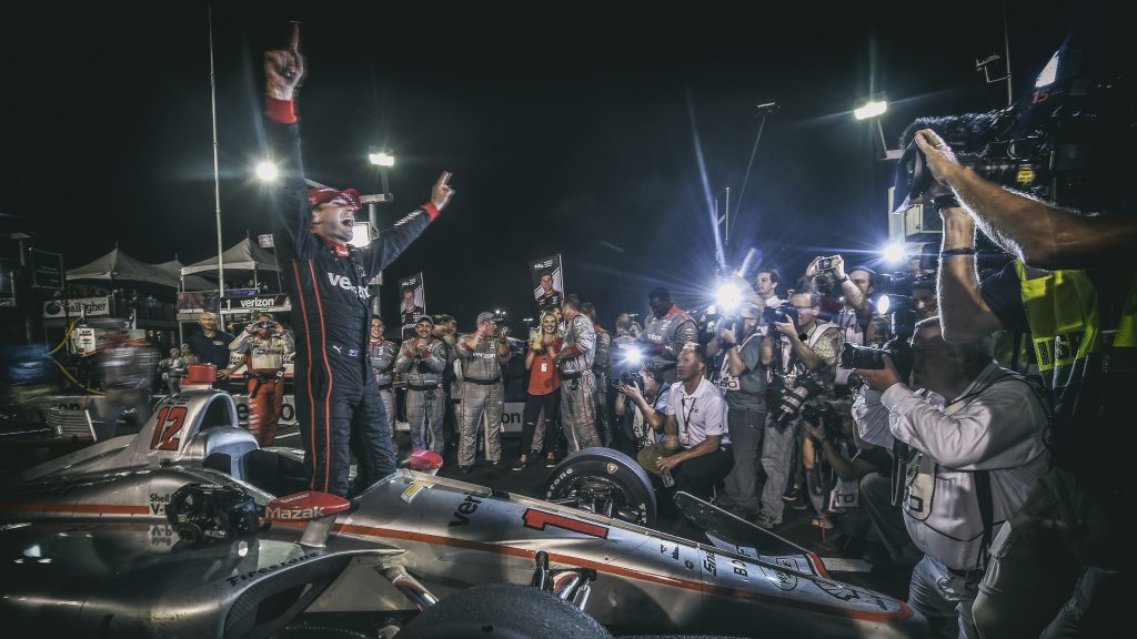 Will Power begins the celebration on pit lane after winning the Bommarito Automotive Group 500 at Gateway Motorsports Park -- Photo by: Chris Owens